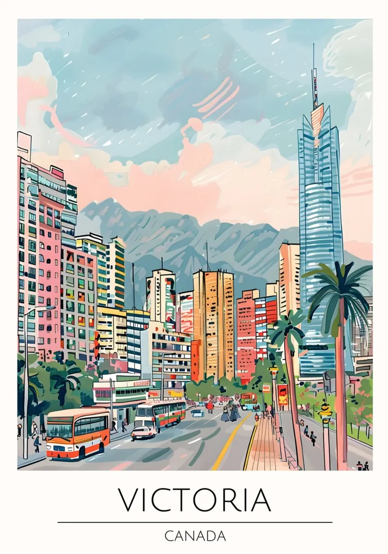 Victoria BC Stadsgezicht Pop Art Reis Poster canvas met Baklijst van homdeco