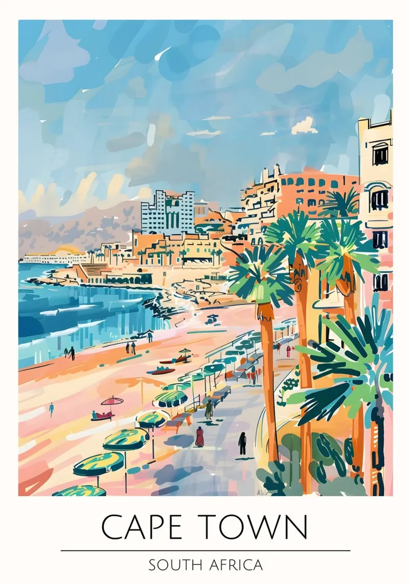 Kaapstad Kust Pop Art Reisposter canvas met Baklijst van homdeco