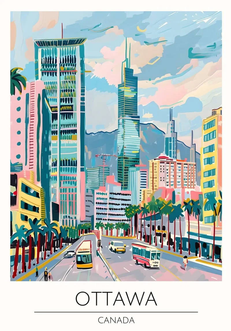 Ottawa Stadsgezicht Pop Art Reisposter Canada canvas met Baklijst van homdeco