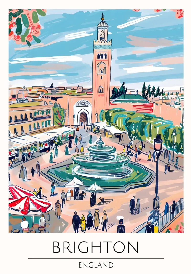 Poster di viaggio Pop Art Brighton Cityscape Inghilterra tela con Cornice a cassetta da homdeco