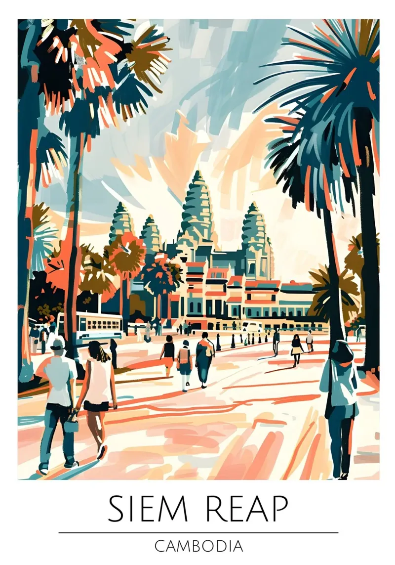 Siem Reap Angkor Wat Pop Art Reisposter canvas met Baklijst van homdeco