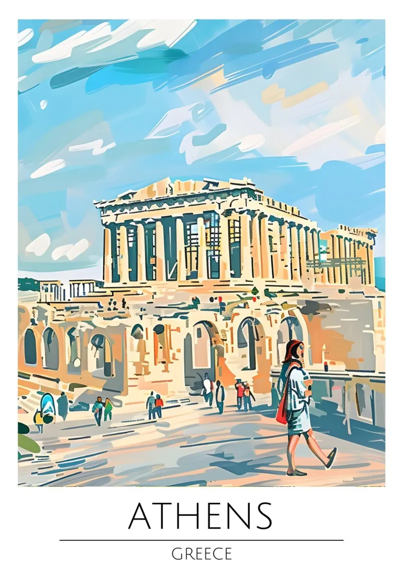Atene Partenone Pop Art Poster di viaggio Grecia poster con telaio in legno da homdeco