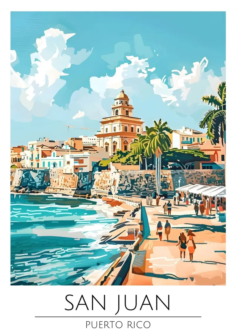 Poster da viaggio pop art della costa di San Juan PR poster da homdeco