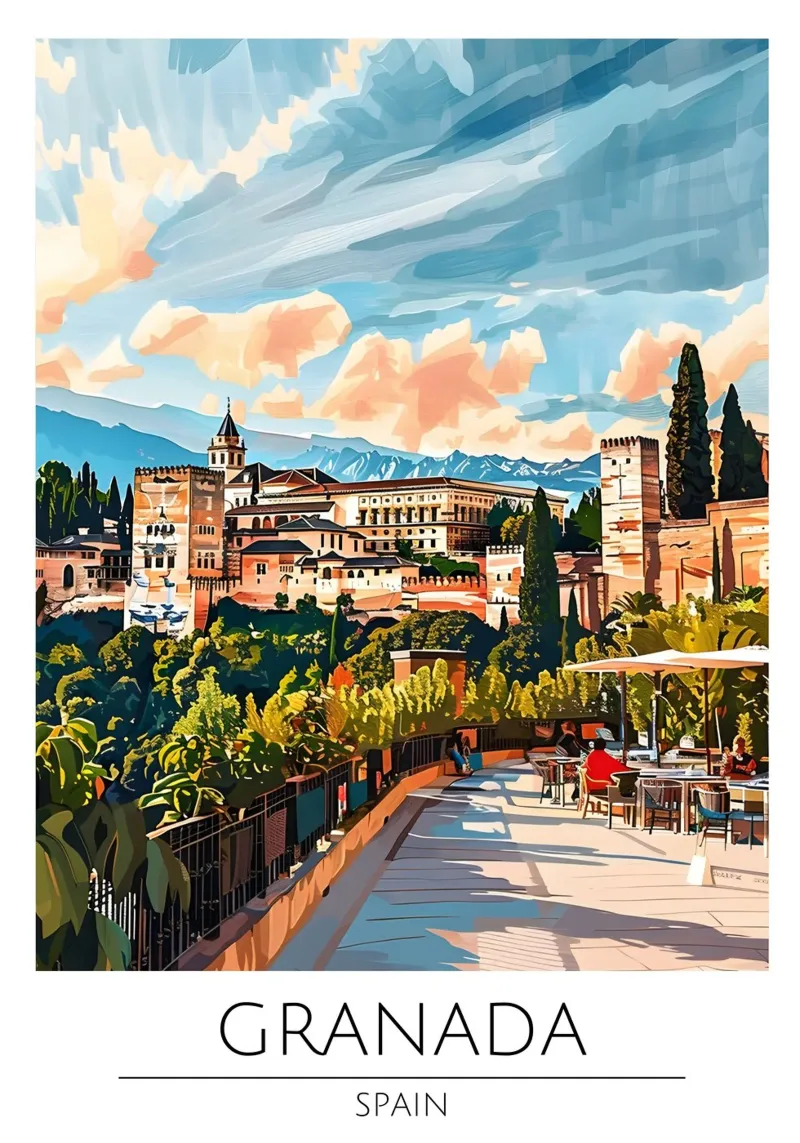 Granada Alhambra Pop Art Reisposter Spanje canvas met Baklijst van homdeco