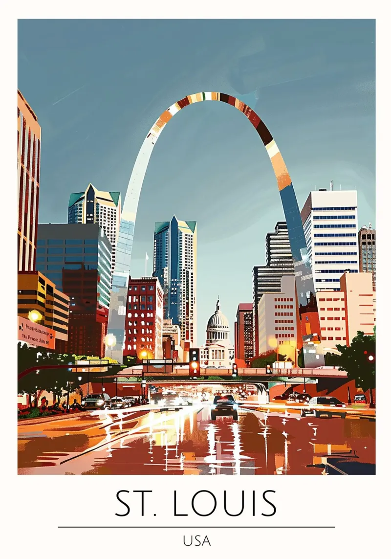 St. Louis Gateway Arch Pop Art Stadsgezicht canvas met Baklijst van homdeco