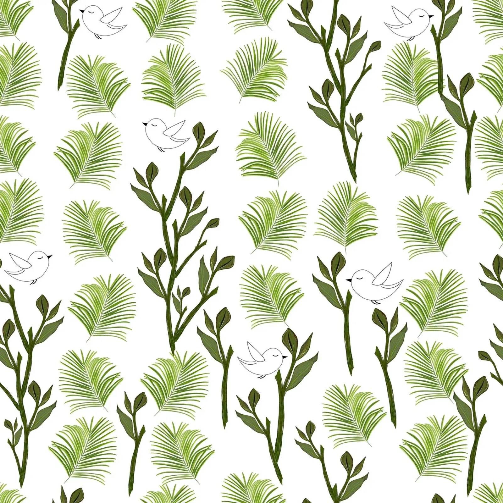 Albero uccelli e foglie di palma modello tropicale minimal poster con telaio in plastica da gulsengunel