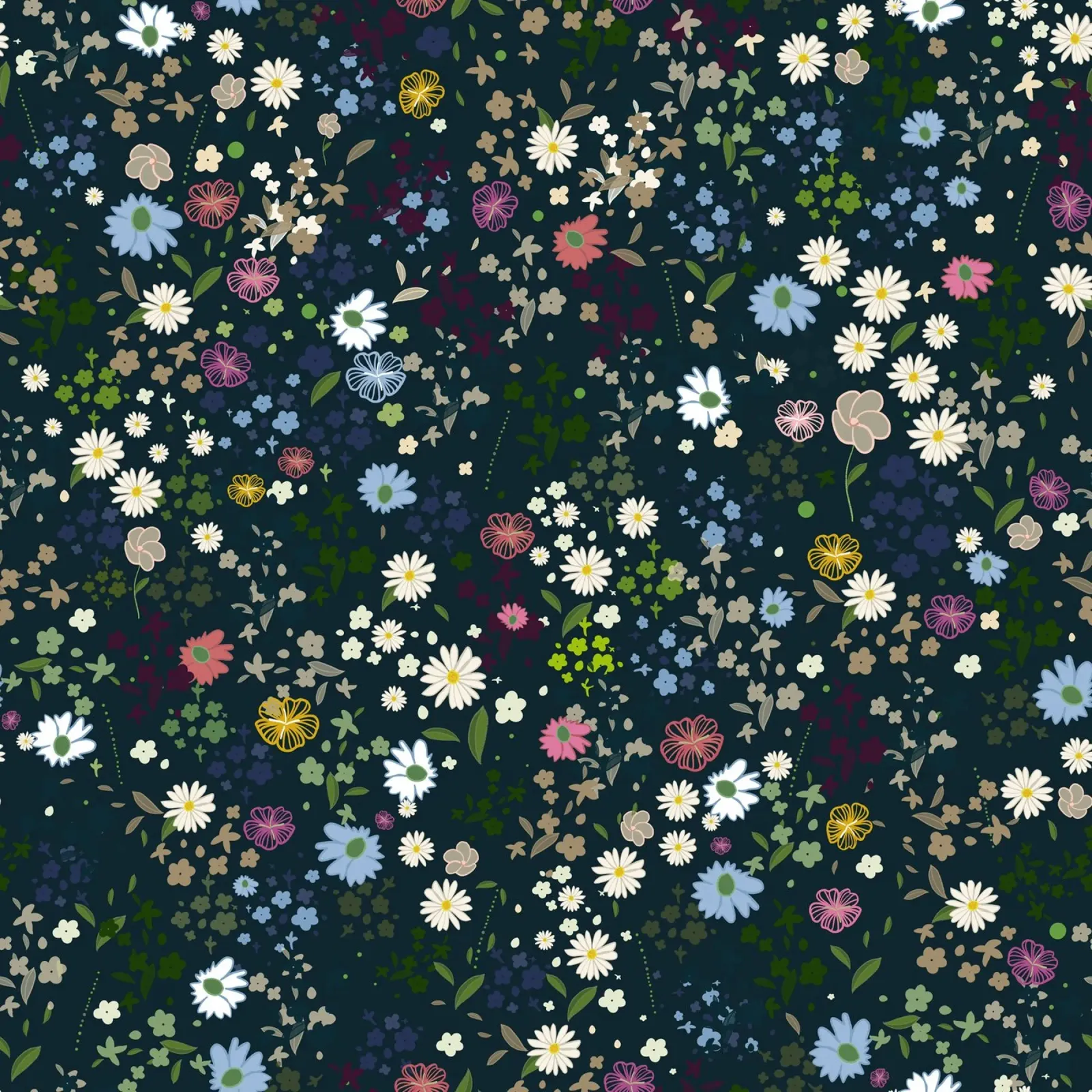 Senza soluzione di continuità carino margherite e fiori colorati modello scuro poster con telaio in alluminio da gulsengunel