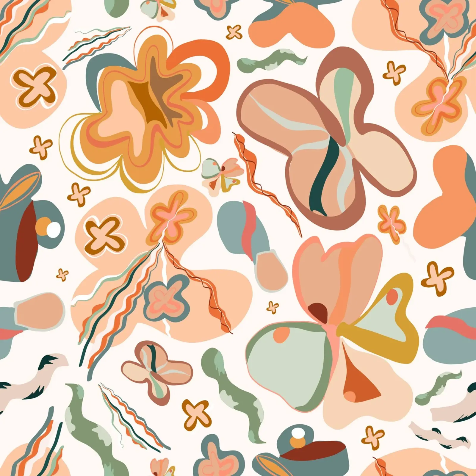 Terra cotta abstract bloemenpatroon canvas met Baklijst van gulsengunel