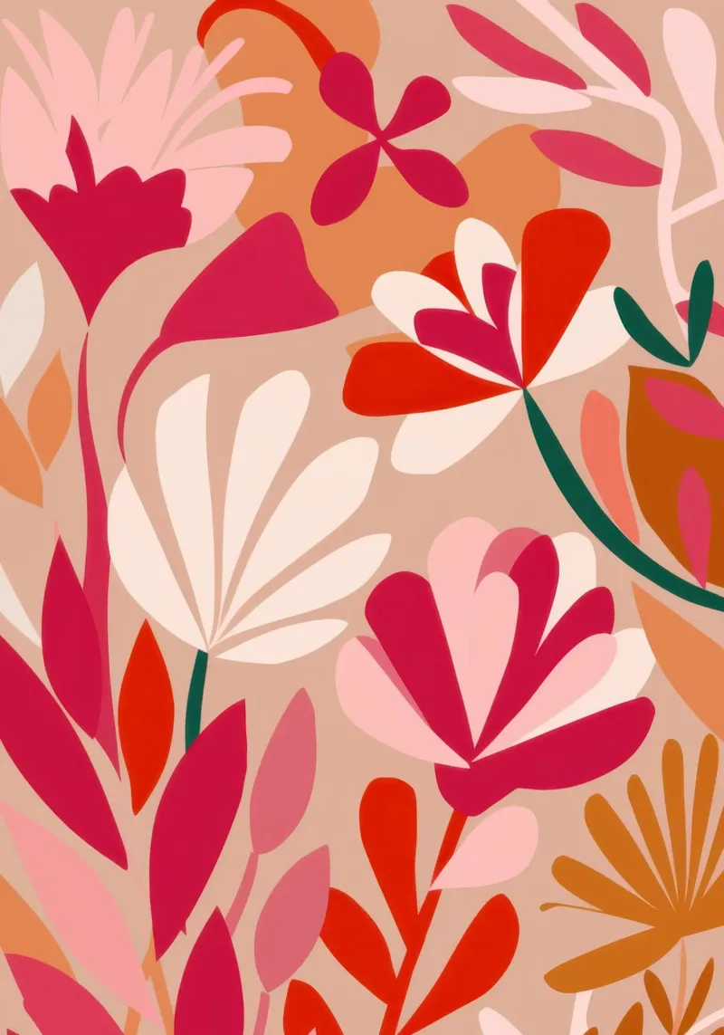 Flora rossa stilizzata poster con telaio in plastica da Nova Glaze