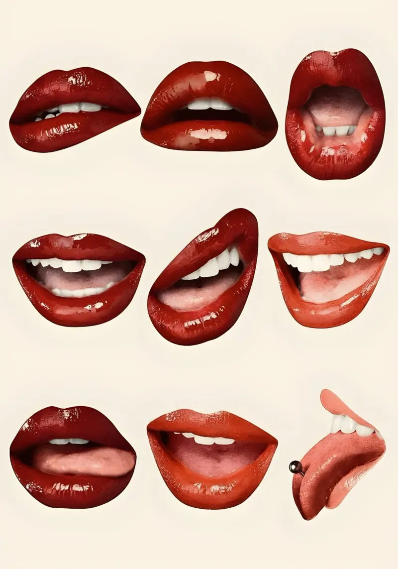 red glossy lips poster con telaio in legno da Type & Tape