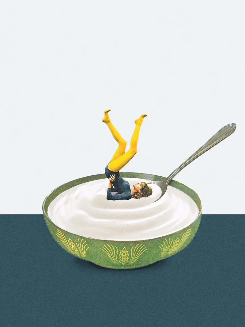 Maarten Leon - Lo yoga nello yogurt poster con telaio in plastica da mix mate