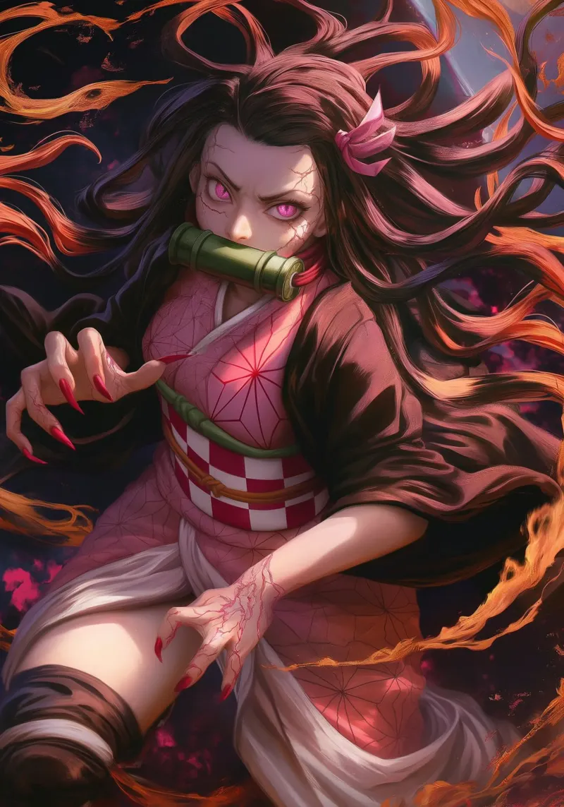 Nezuko doder van demonen poster met kunststof frame van Fleur de Lys