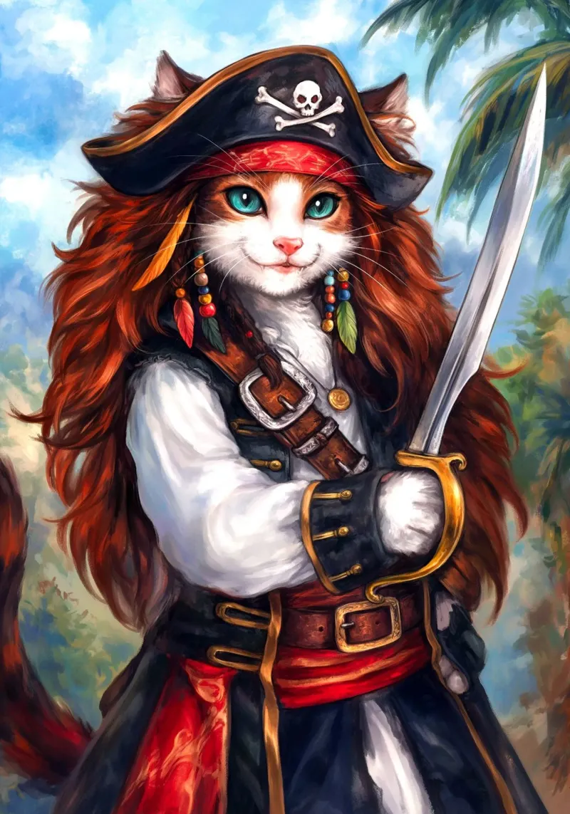 Pirata caraibico Capitan Cat poster con telaio in plastica da Fleur de Lys