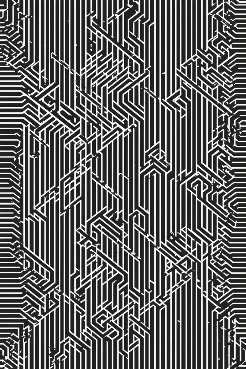 Modello geometrico astratto di linee in bianco e nero poster con telaio in alluminio da DesignDoodle
