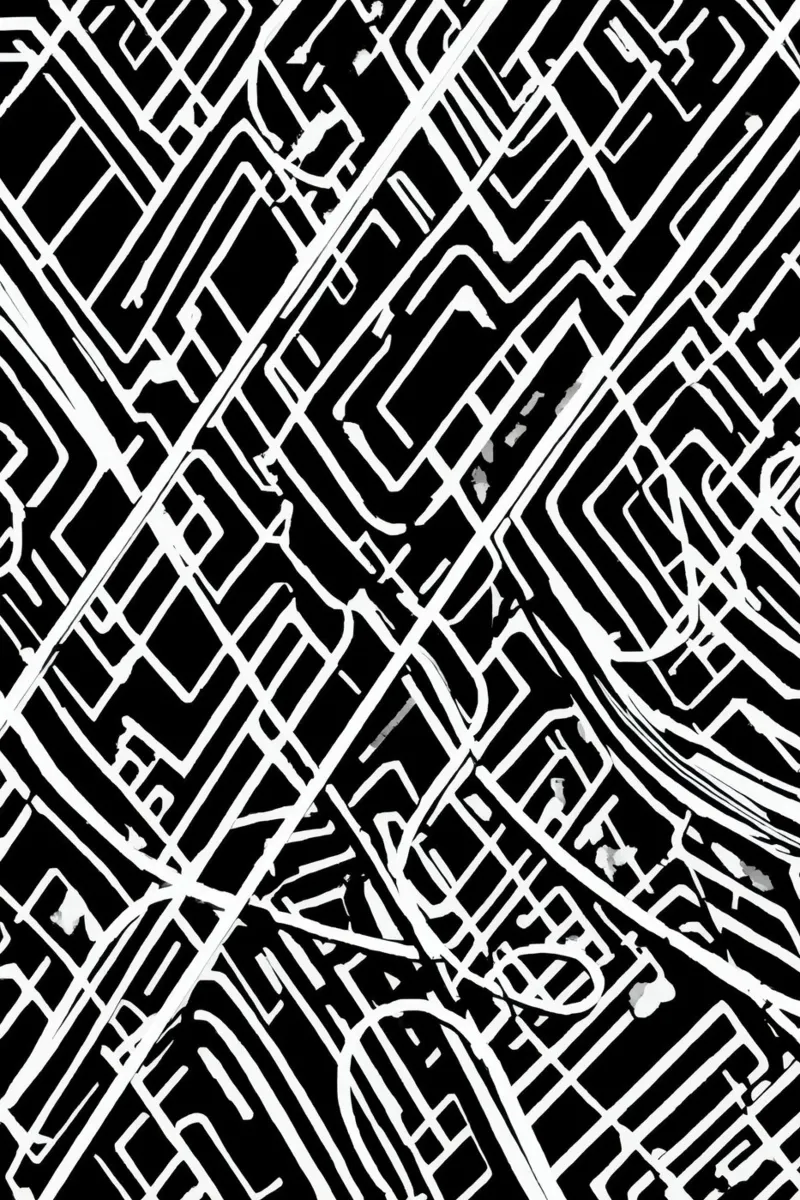 Modello astratto di linee intersecanti in bianco e nero poster con telaio in alluminio da DesignDoodle