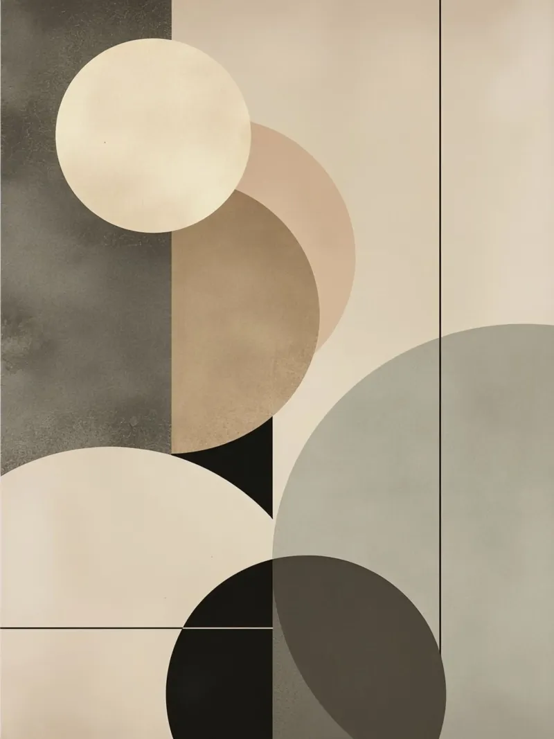 Composizione astratta di cerchi e forme geometriche poster con telaio in legno da DesignDoodle