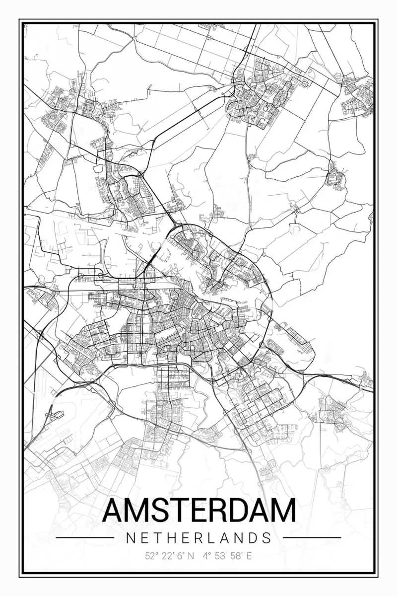 Abstract Amsterdam map - poster for your home canvas with Floater frame by CityMapPoster
