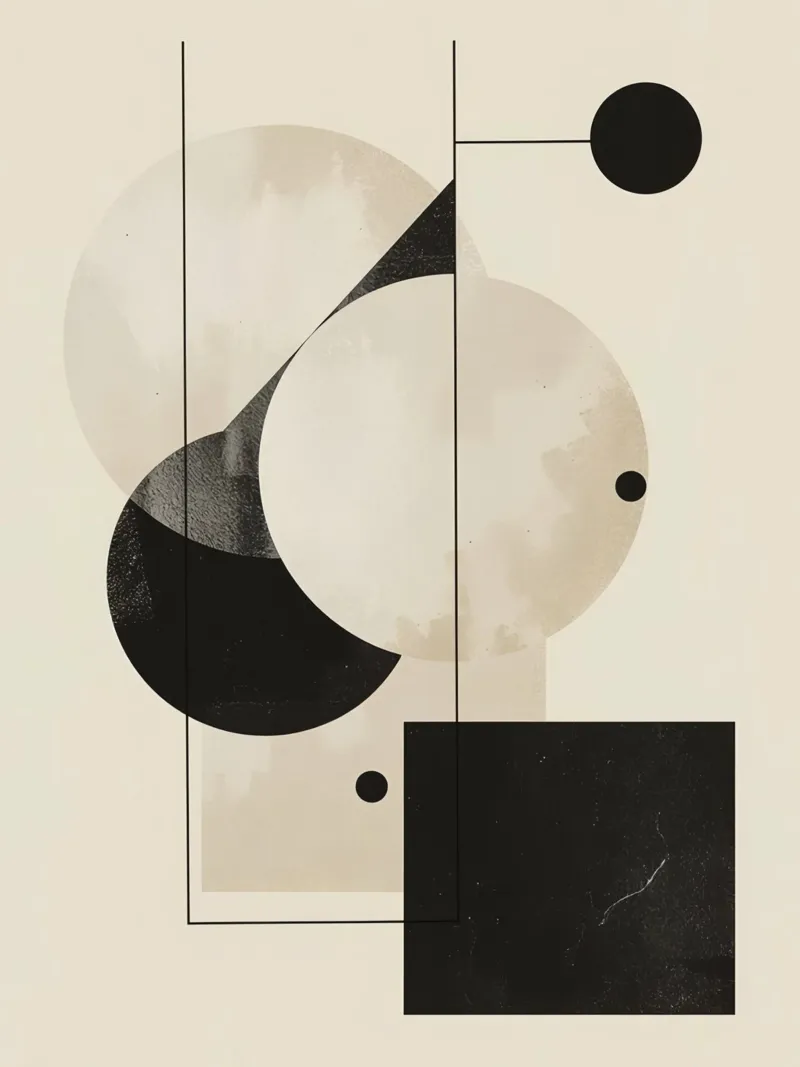 Abstract Geometric Arrangement with Circles Squares Lines poster with plastic frame by DesignDoodle