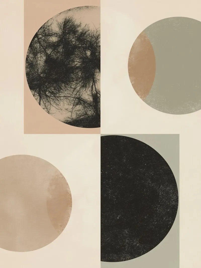 Abstract Geometric Design with Circles Squares and Tree canvas with Floater frame by DesignDoodle