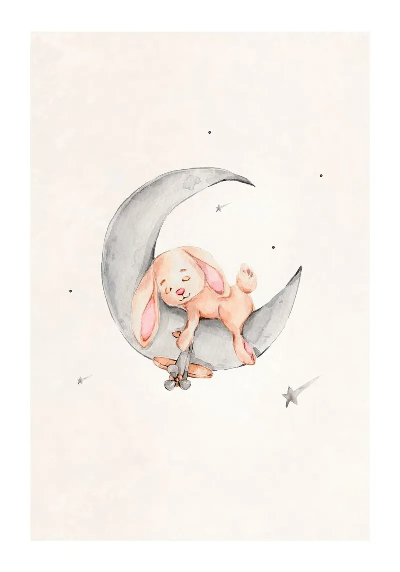 Coniglietto Luna Addormentata poster con telaio in alluminio da muench benjamin