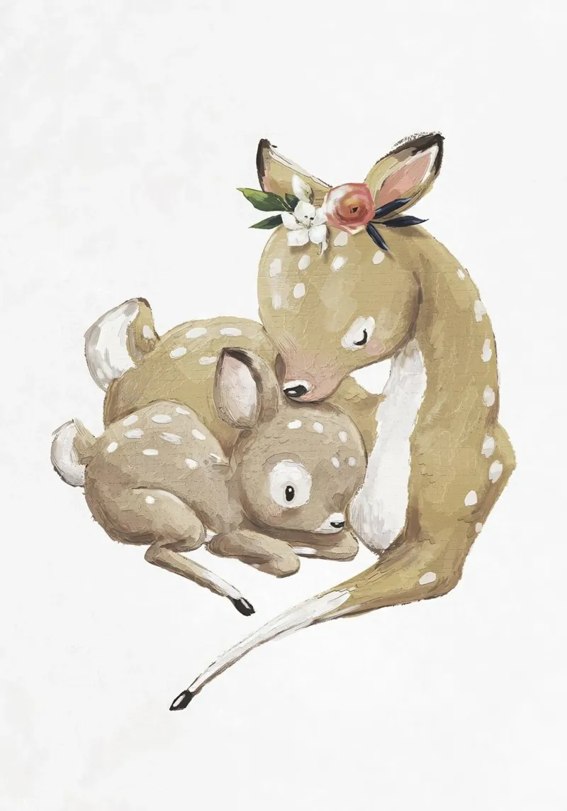 Mamma e cucciolo di cervo poster con telaio in legno da muench benjamin