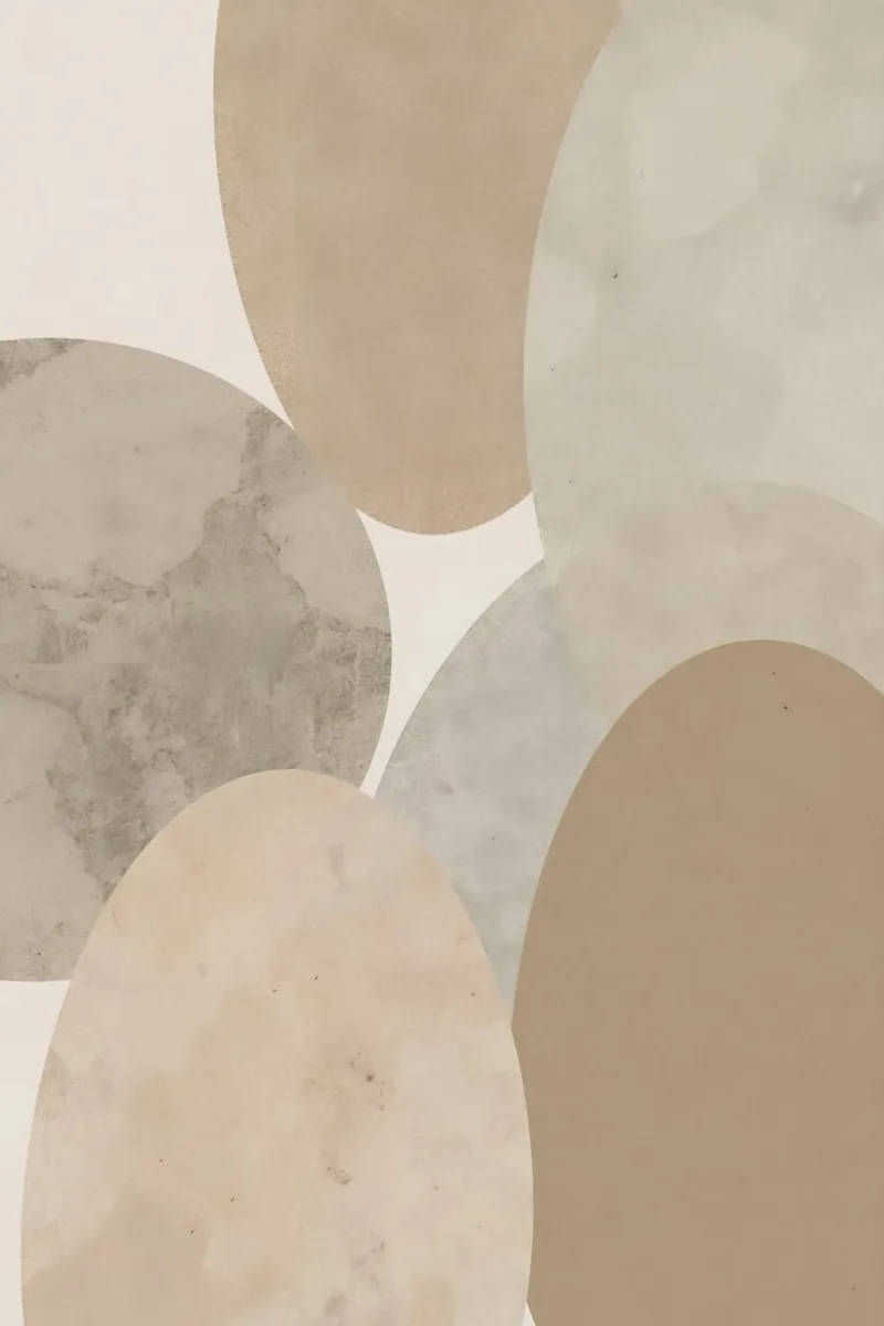 Abstracte afbeelding van overlappende beige en grijze ovalen canvas met Baklijst van DesignDoodle
