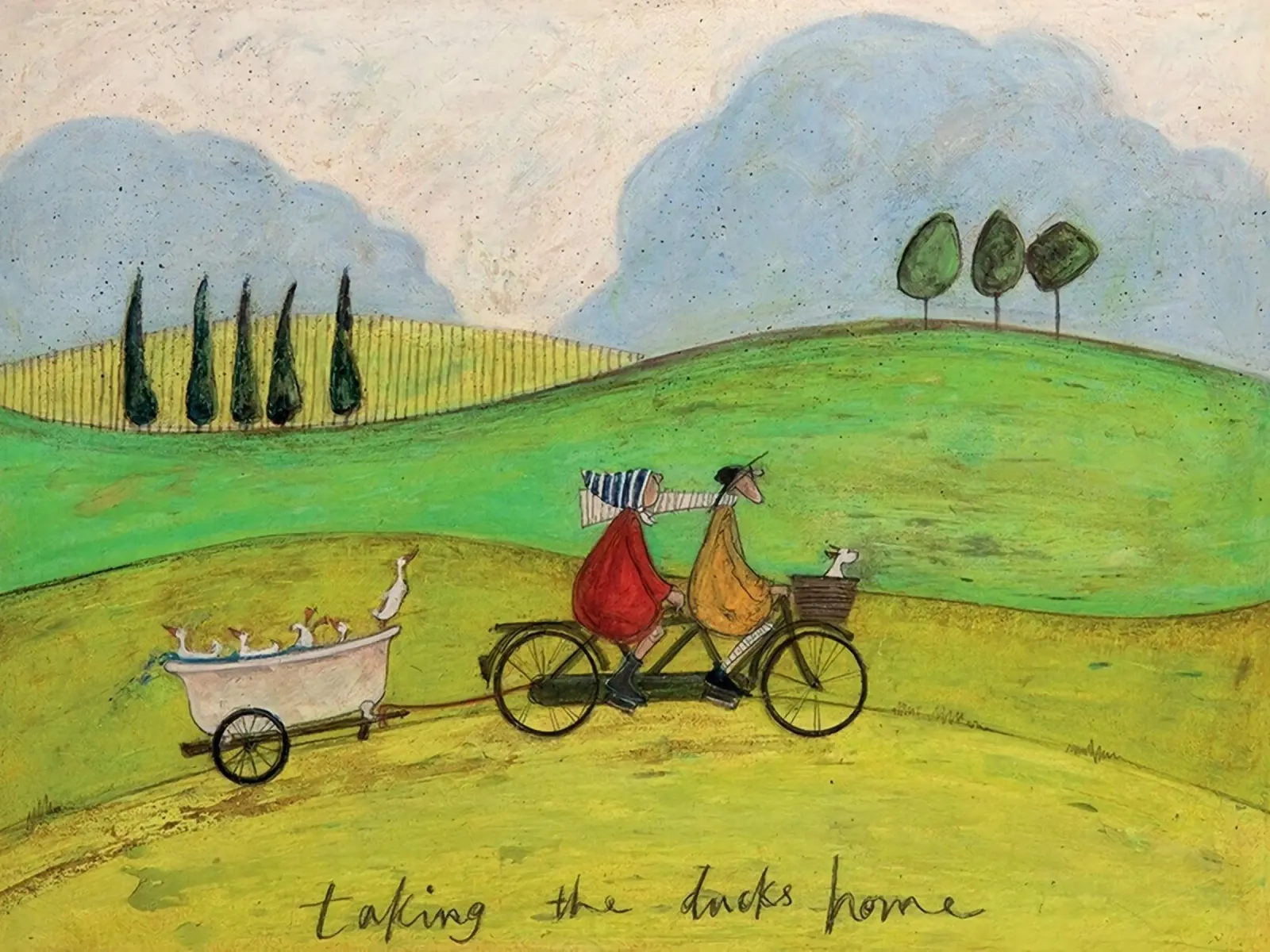 Stampa su tela di Sam Toft Portando le anatre a casa poster con telaio in alluminio da Cummings