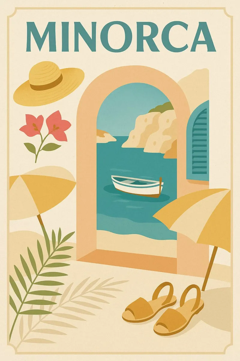 Minorca, l'eleganza solare delle Isole Baleari poster con telaio in legno da JETLAG | affiches voyage