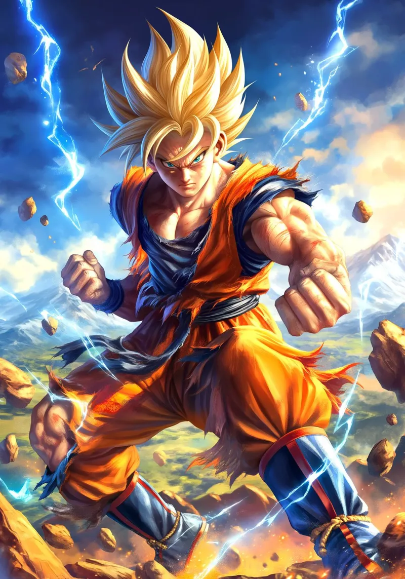 Super Saiyan Goku Dragon Ball poster con telaio in plastica da Fleur de Lys