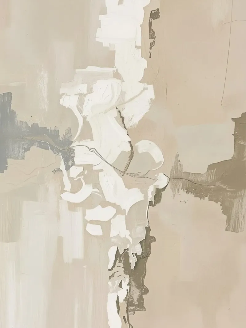 Pittura astratta con pennellate beige, bianche e grigie poster con telaio in plastica da DesignDoodle