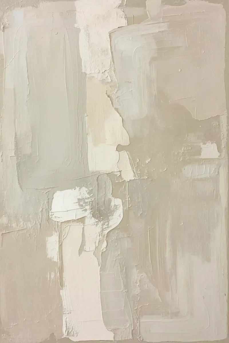 Pittura astratta con pennellate bianche e beige strutturate poster con telaio in plastica da DesignDoodle