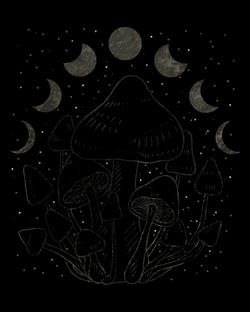 The Moon phases and mushrooms poster con telaio in legno da TijanaArtStudio88