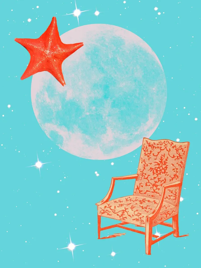 Chair, Moon, Star poster con telaio in legno da MsGonzalez