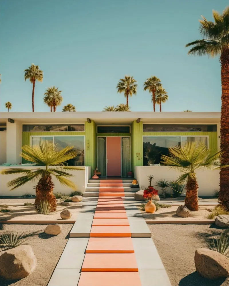 Retro House With Palm Trees hahnemühle by robertmotoiart