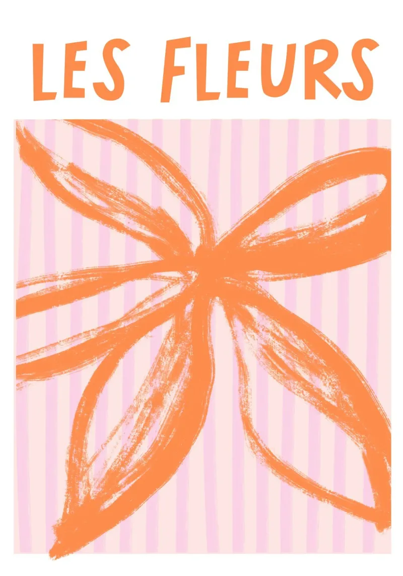 Orange and Pink Les Fleurs Art poster con telaio in legno da GraceDigitalArtCo