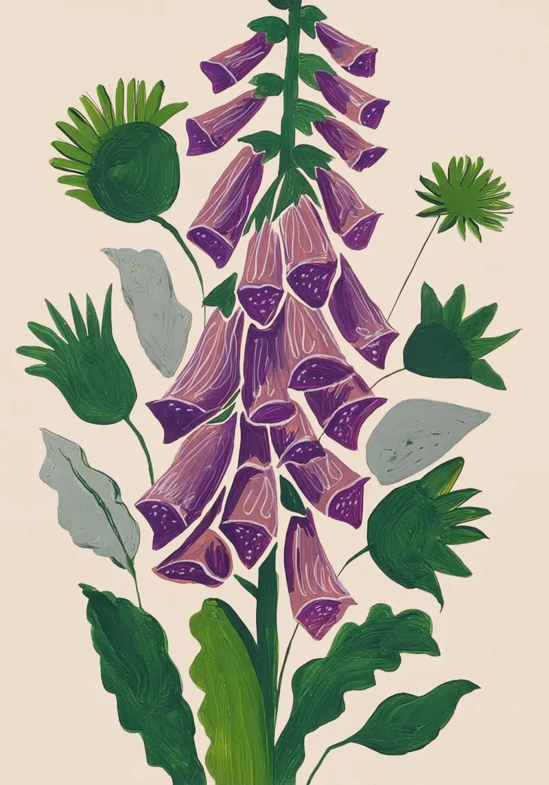 Contemporary Botanical Garden Foxglove in Bloom tela con Cornice a cassetta da Flow Line