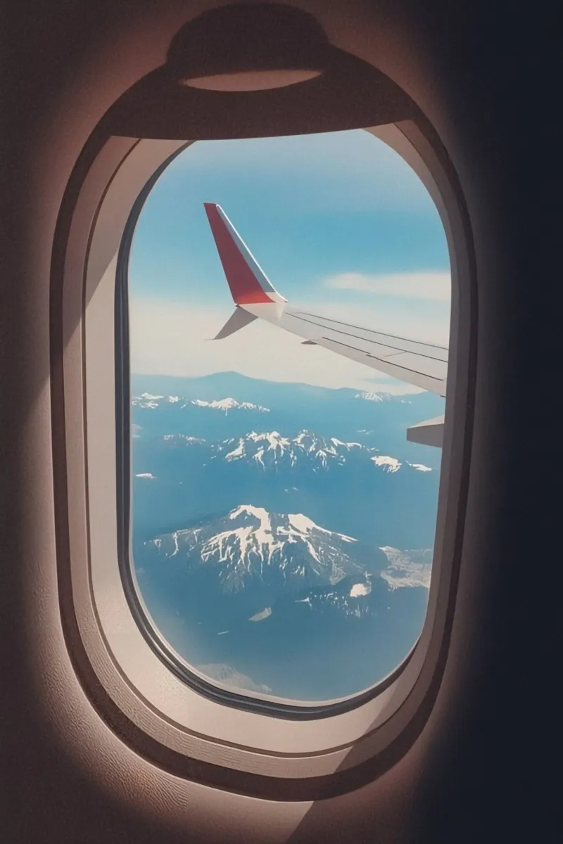 Airplane Window View of Wing and Mountains canvas with Floater frame by DesignDoodle