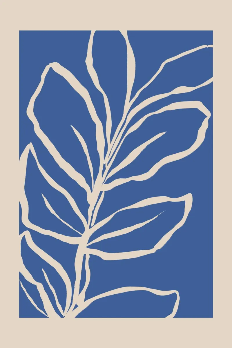 Abstraktes Blatt in Beige auf Blau Poster von Melloi Art Print