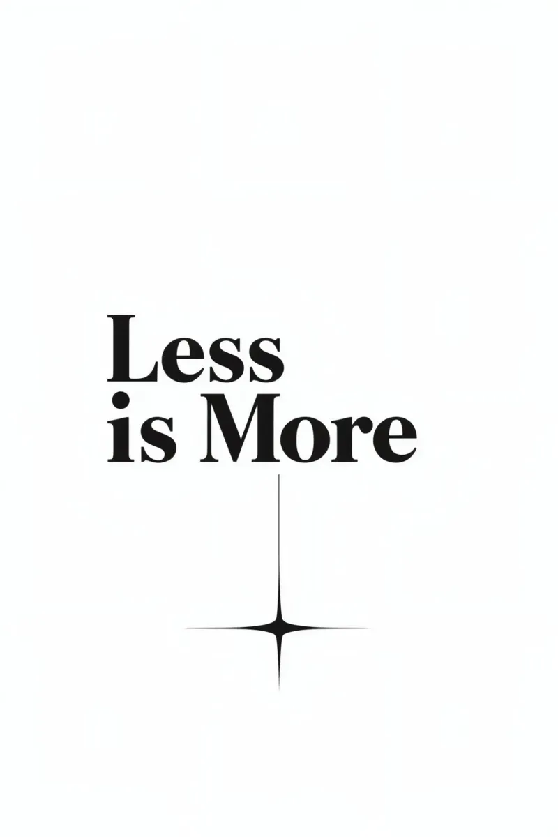 Testo nero Less is More sopra la stella a quattro punti poster con telaio in legno da DesignDoodle