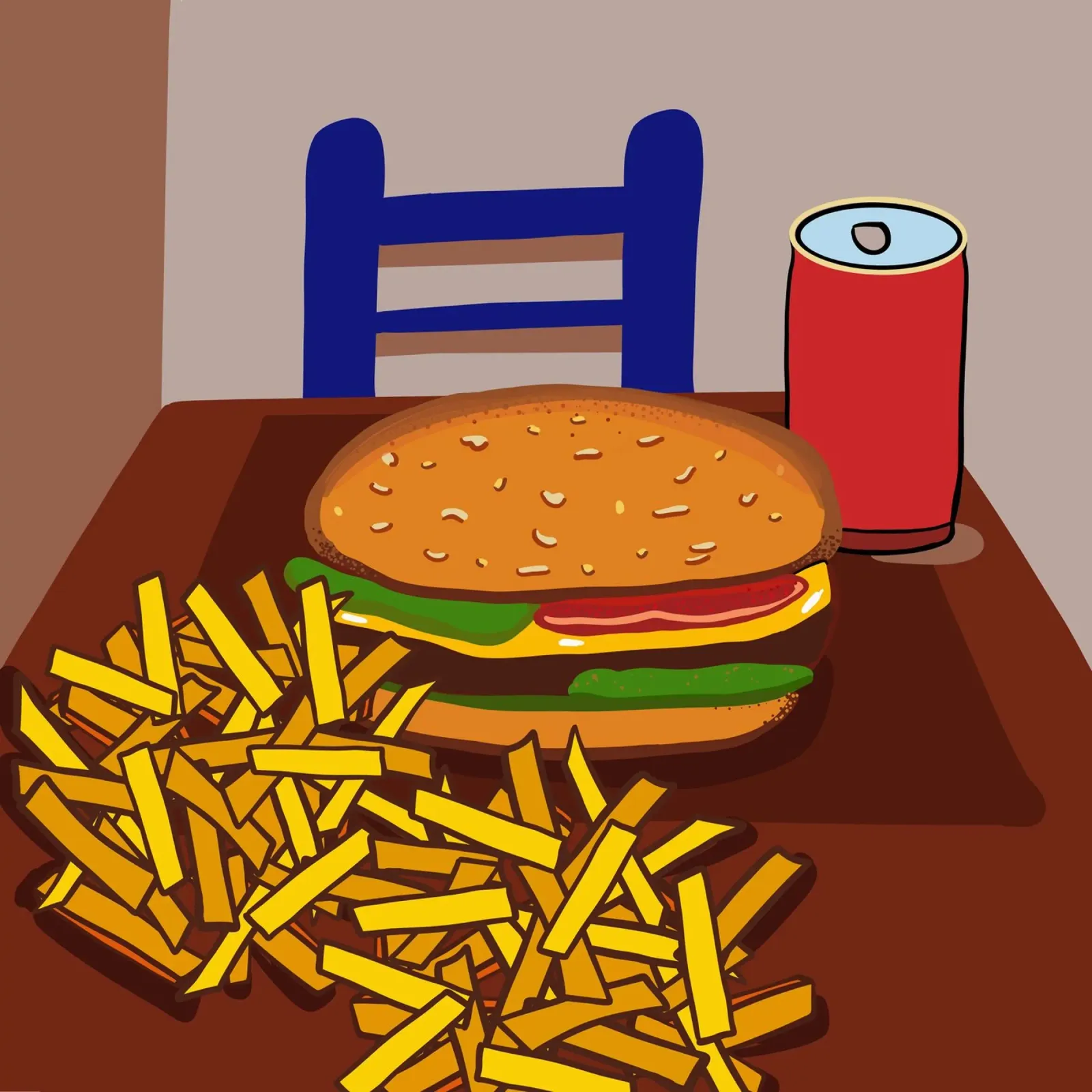 Hamburger e patate poster con telaio in legno da gulsengunel