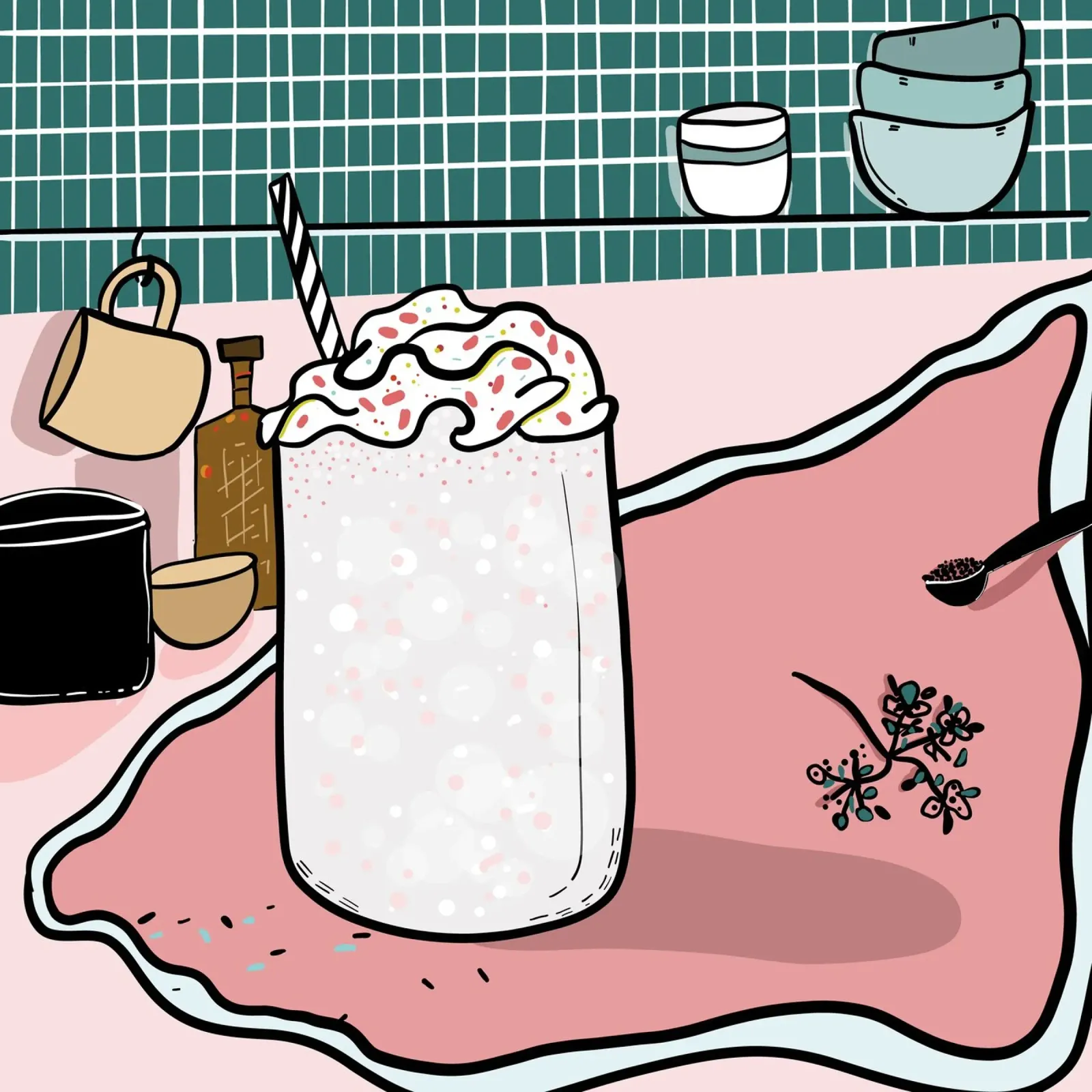 Milkshake still life illustration canvas with Floater frame by gulsengunel