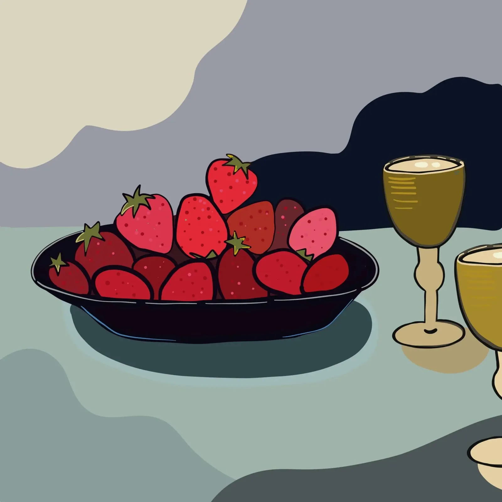 Ilustración de un bodegón de fresas poster con marco de plástico de gulsengunel