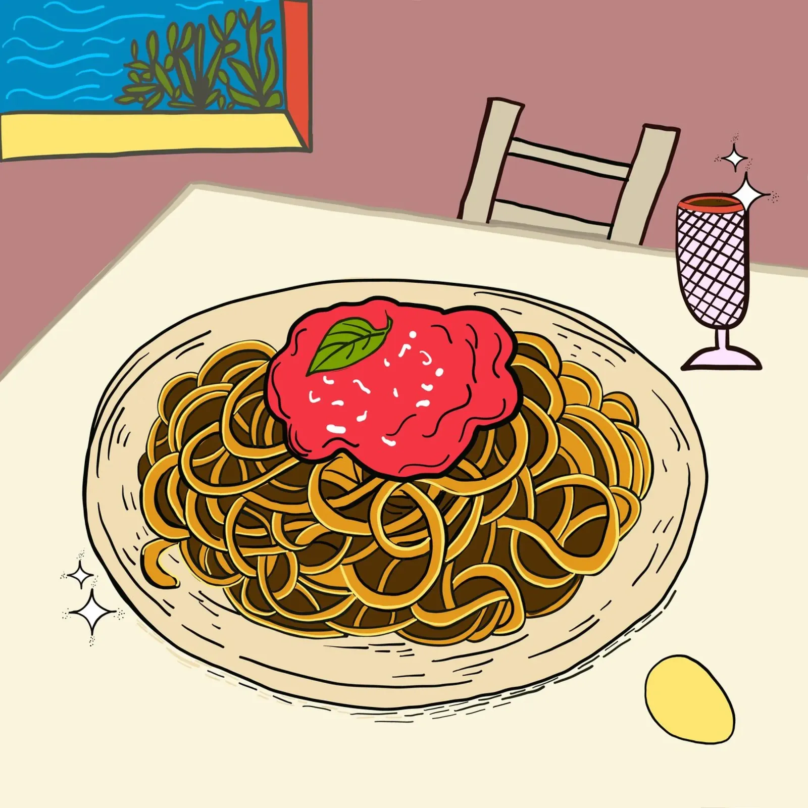 Deliziosi spaghetti in tavola poster con telaio in legno da gulsengunel