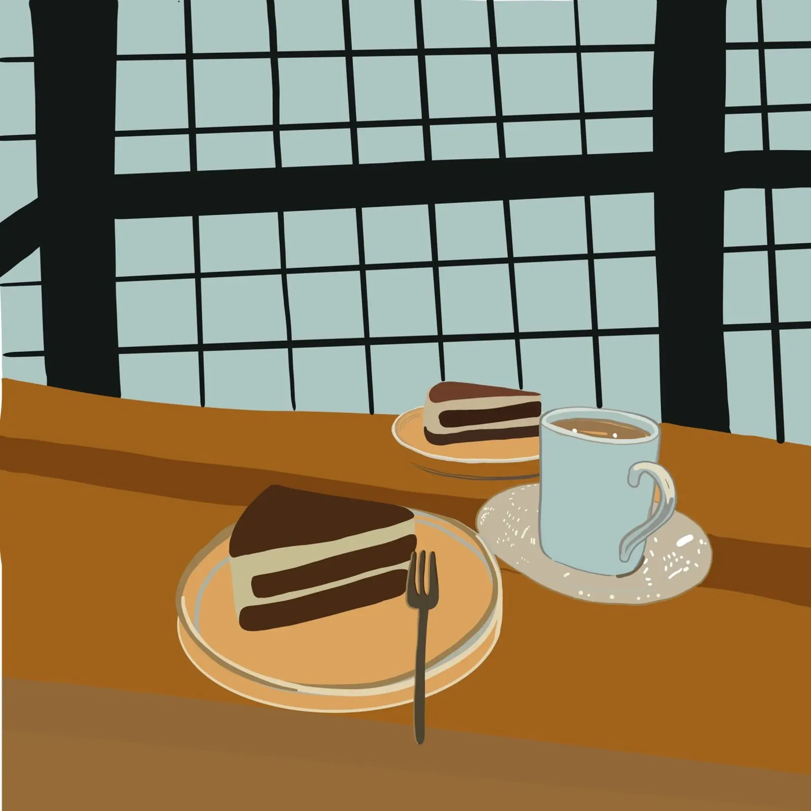 Natura morta di un piatto di tiramisù poster con telaio in legno da gulsengunel