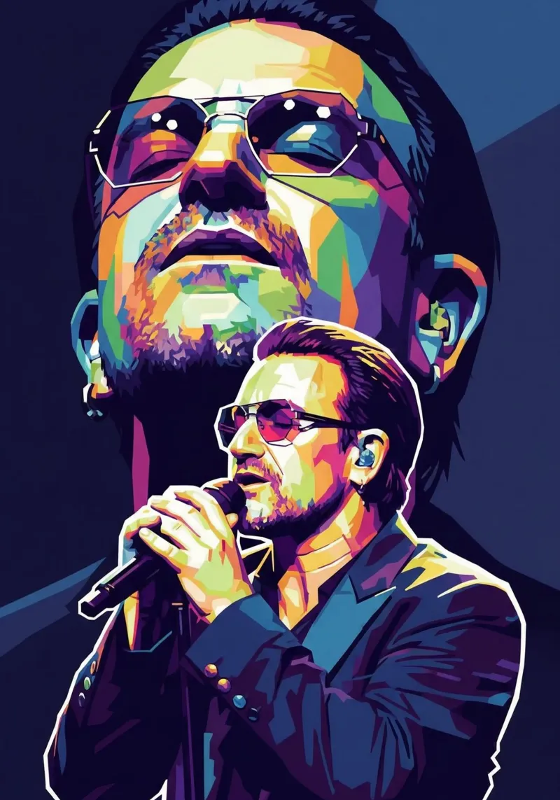 Ritratto pop art di Bono U2 #2 poster con telaio in legno da Hantamrata