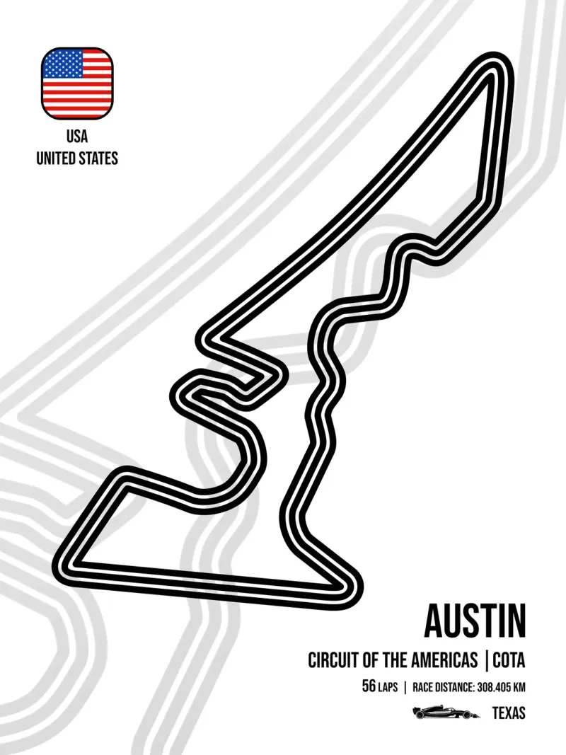 Pista di Austin poster con telaio in legno da Mariel Toigo
