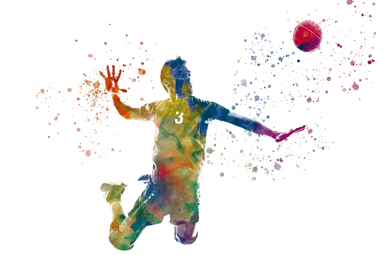 Giocatore di pallavolo in acquerello poster con telaio in alluminio da ⚽ Sports Pulse