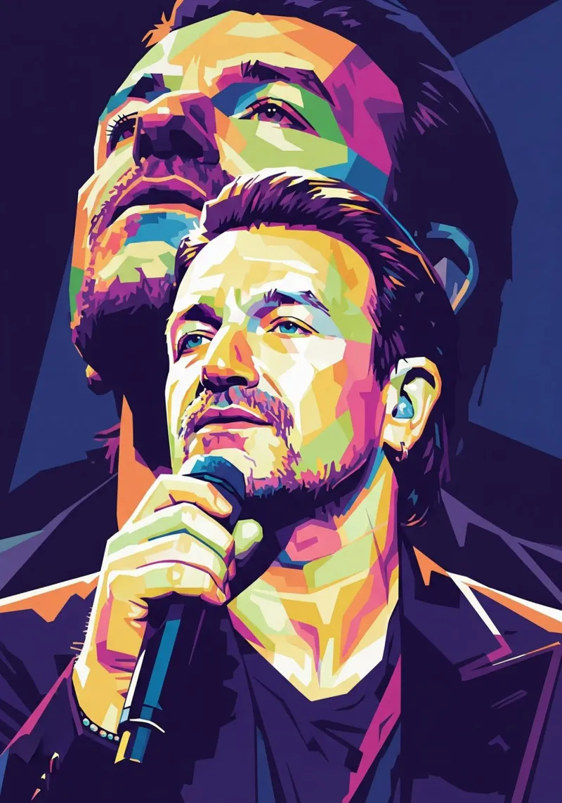 Ritratto pop art di Bono U2 #3 poster con telaio in legno da Hantamrata