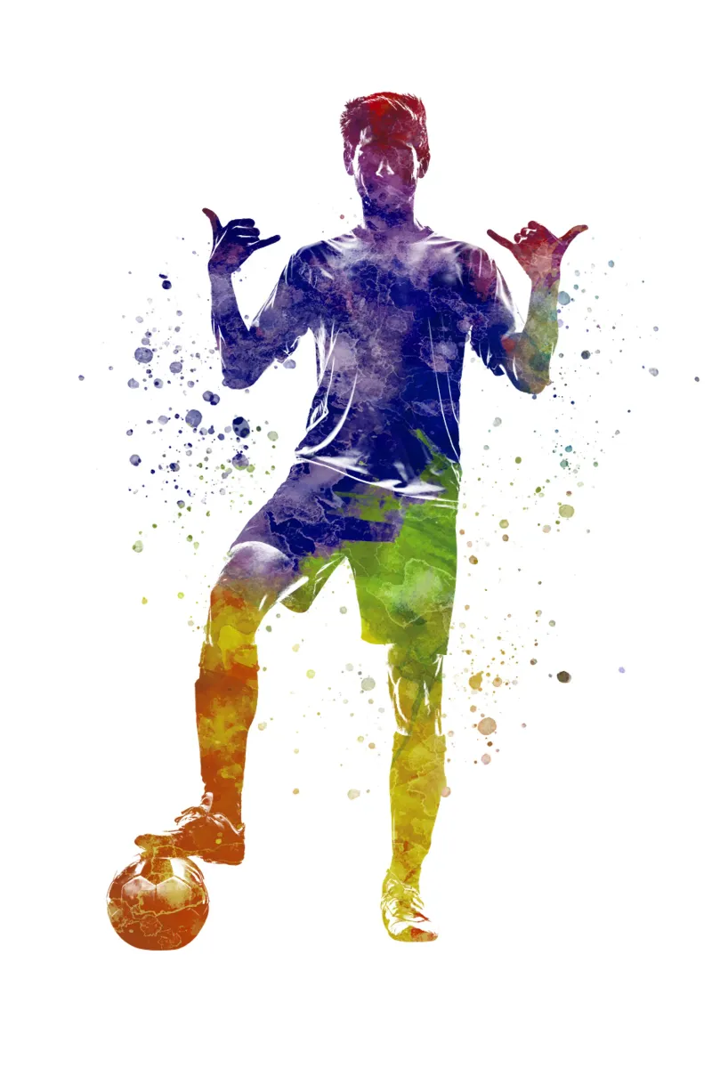 Giocatore di calcio ad acquerello poster con telaio in legno da ⚽ Sports Pulse