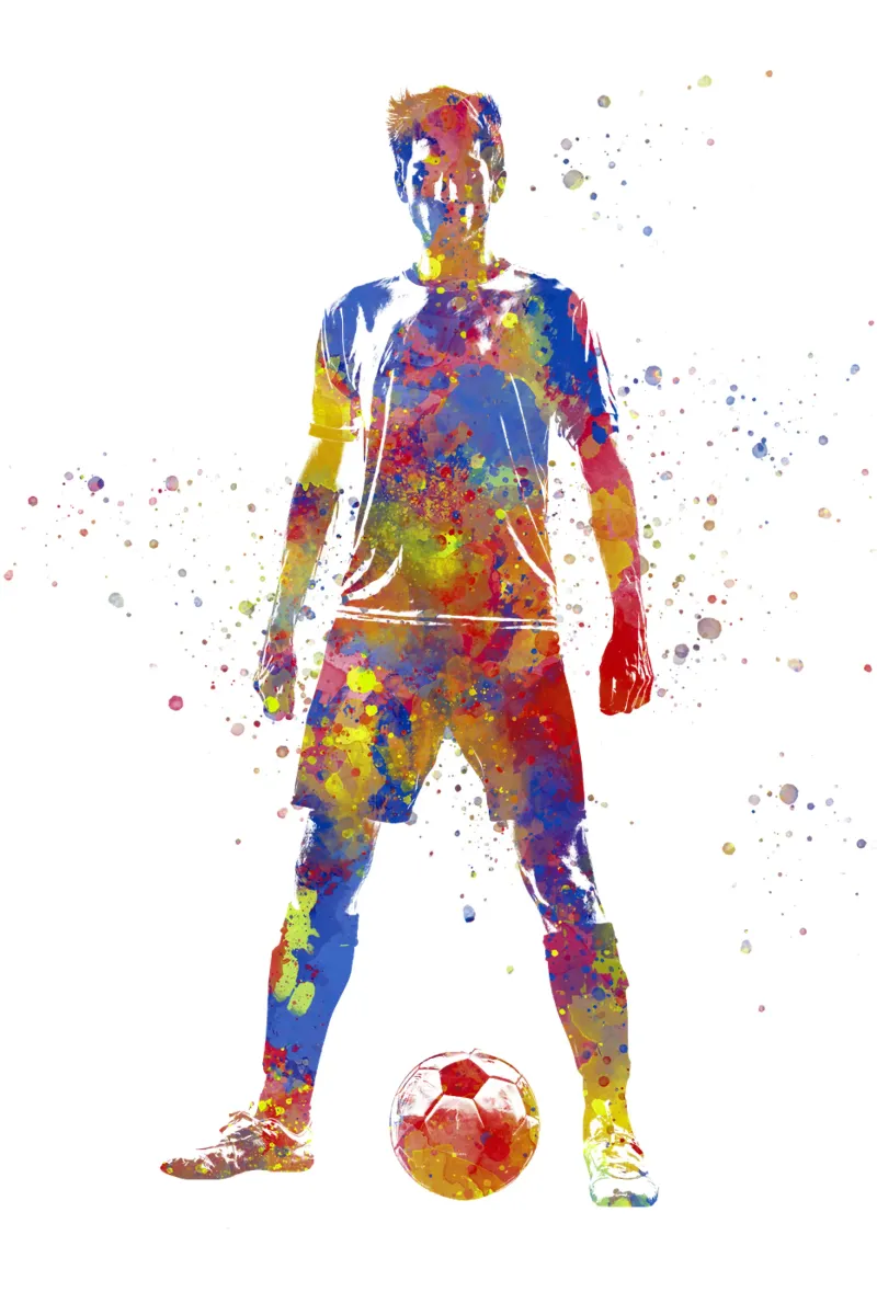 Giocatore di calcio ad acquerello poster con telaio in legno da ⚽ Sports Pulse